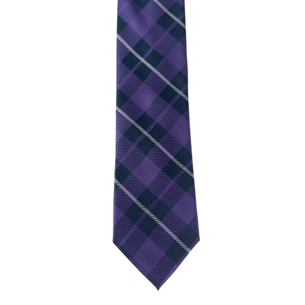 Jones NY Mens Plaid Neck Tie Quiet Luxury Old Money Career Purple